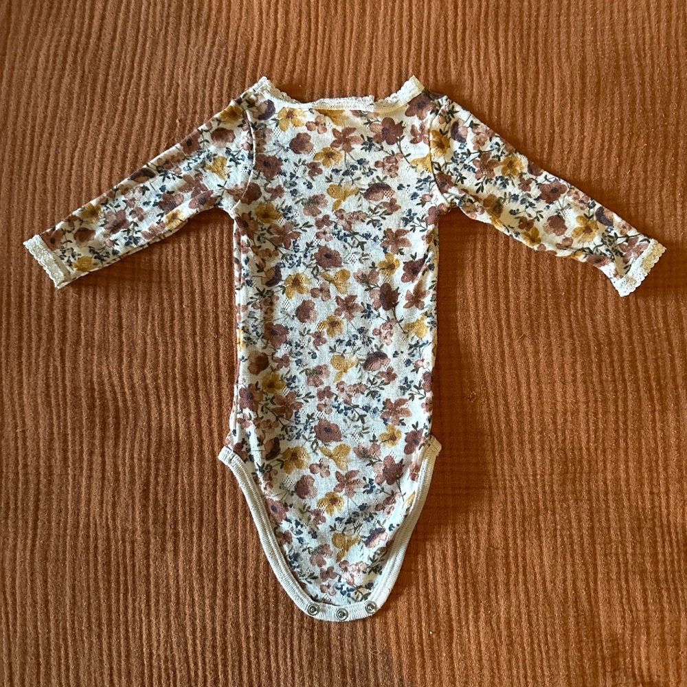 Floral light merino wool onesie